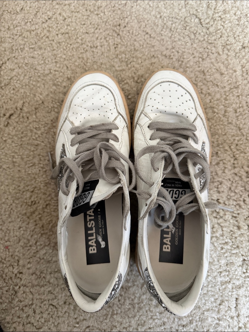 Golden Goose White Leather Sneakers with Silver Star